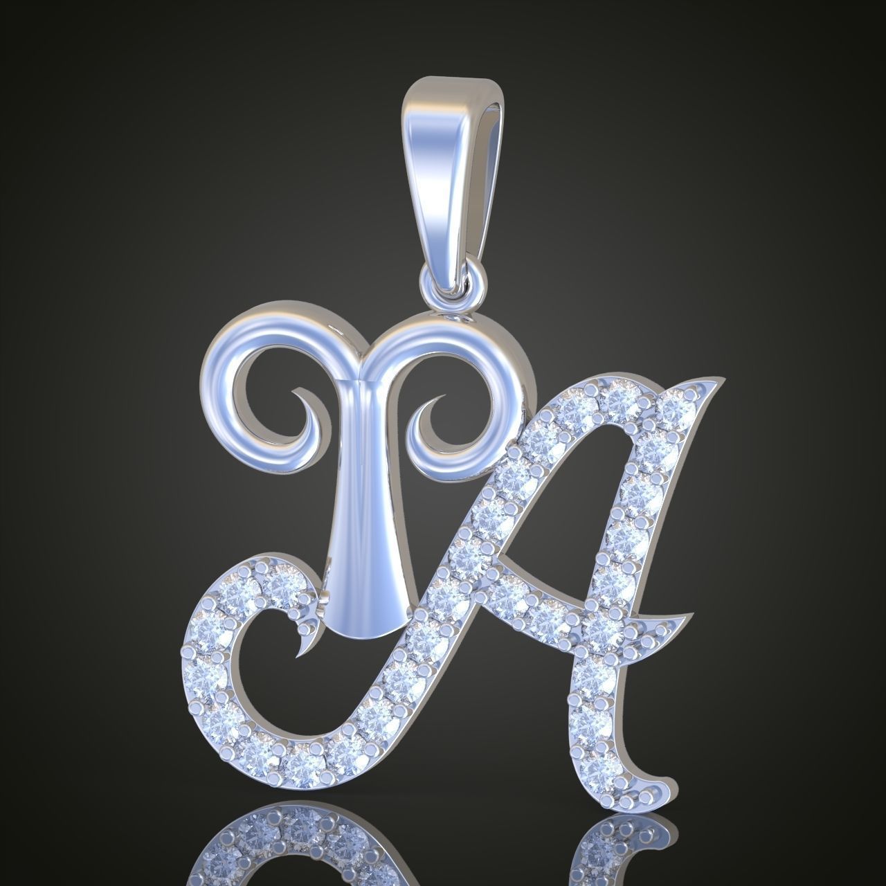 Aries with Letter A Pendant model 3D 0212 printable model 3D print model_2