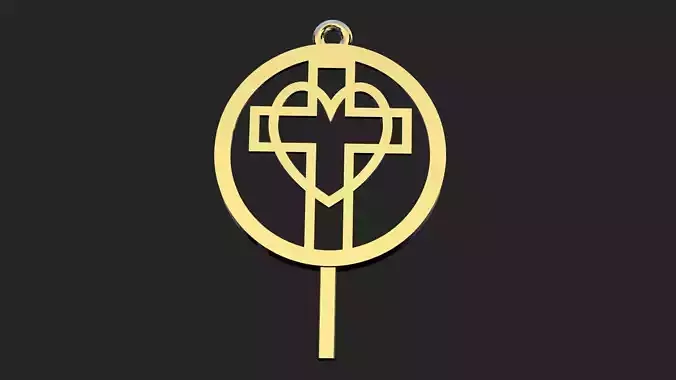 Heart cross gold pendant