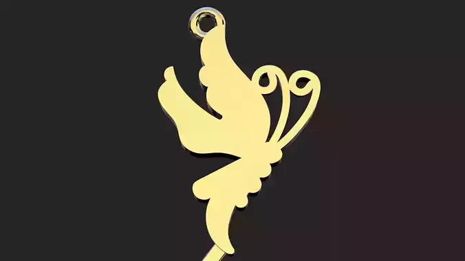 Butterfly gold pendant from profile view 3D print model