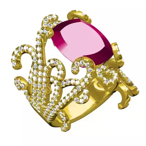 Ruby Cushion Stone Floral Cocktail Ring