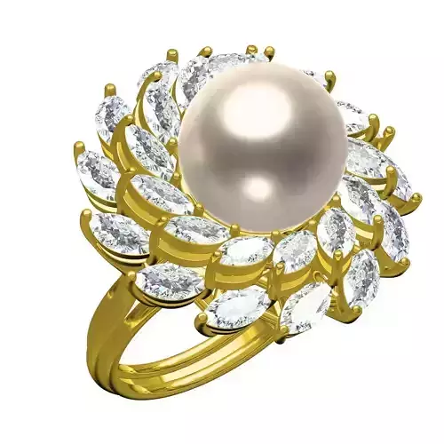 Beautiful White Pearl Studded Marquise Halo Ring