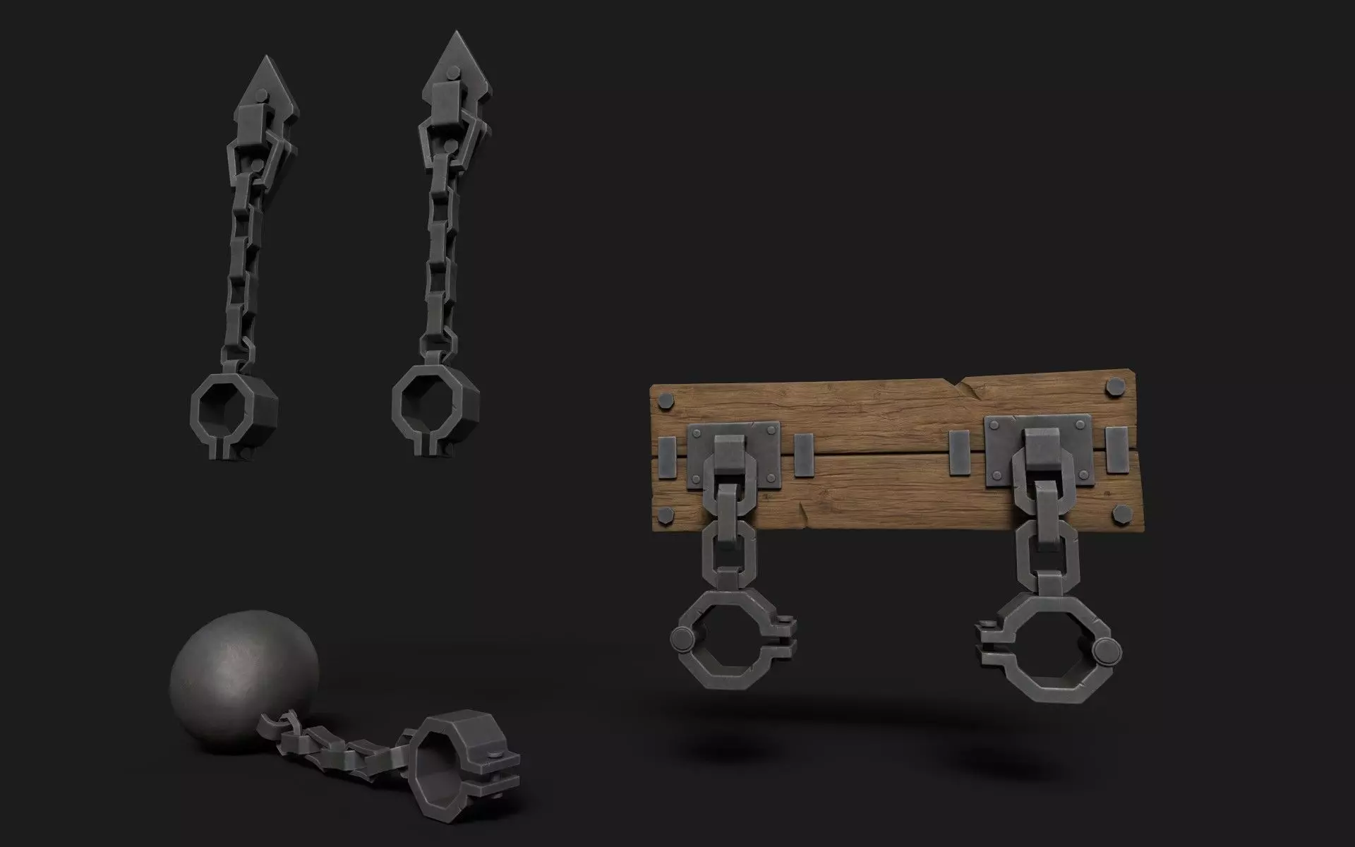 Medieval Shackles Low-poly 3D model_0