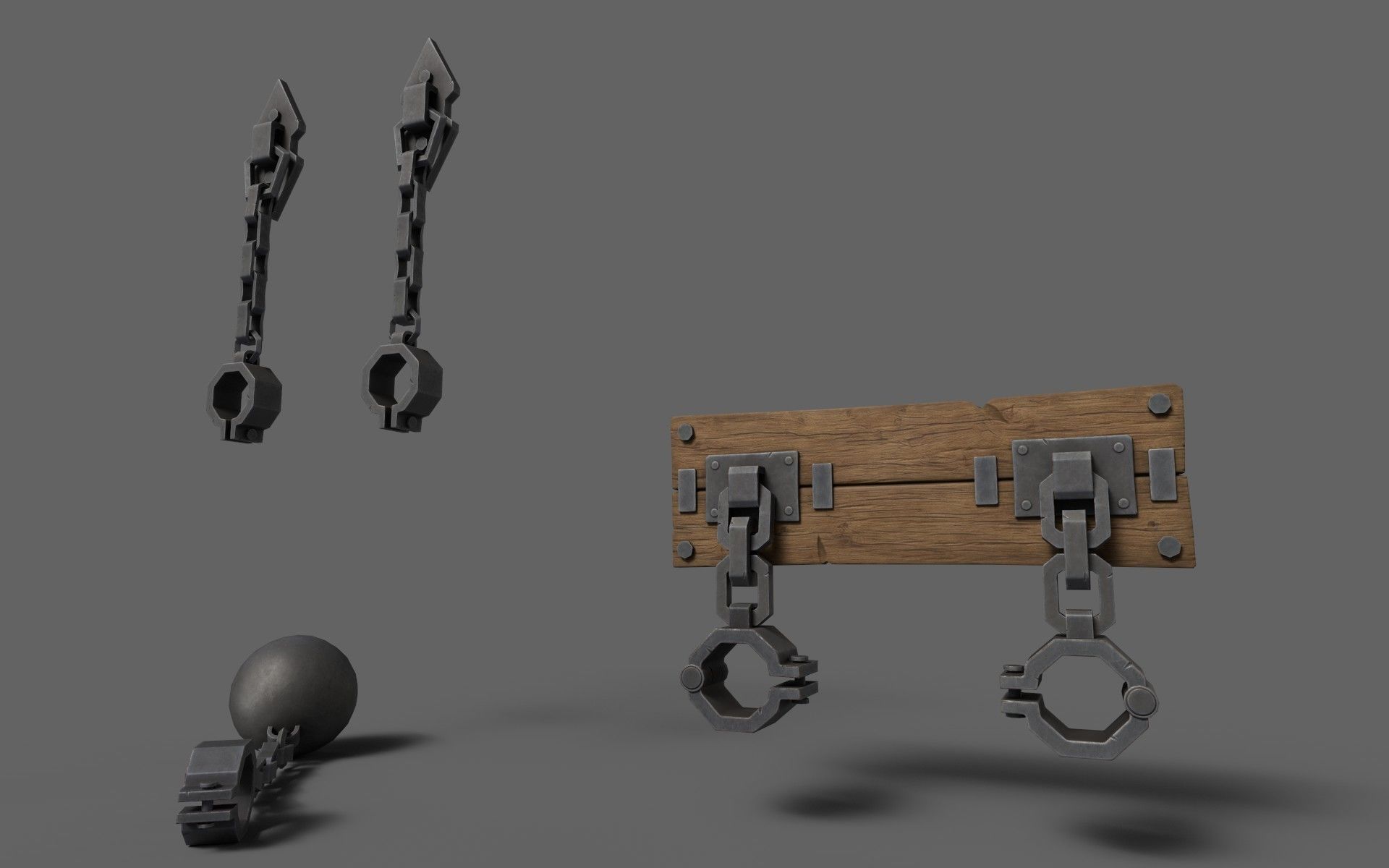 Medieval Shackles Low-poly 3D model_9