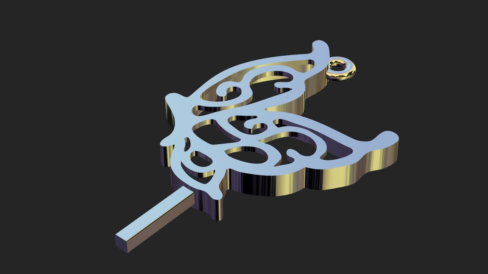 Butterfly lace gold pendant 3D print model_8