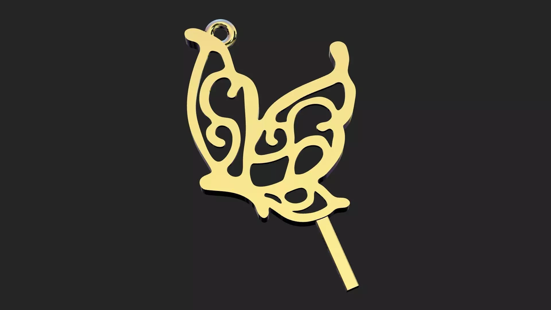 Butterfly lace gold pendant 3D print model_0