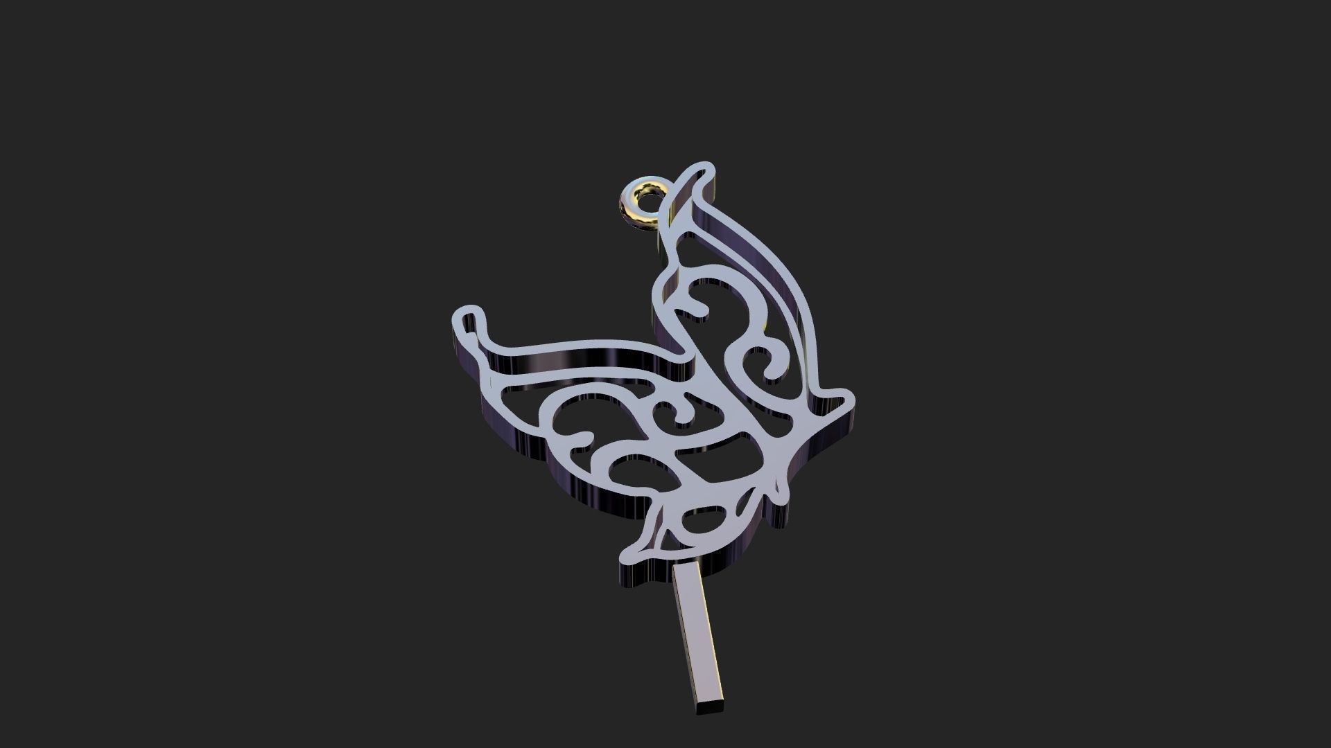 Butterfly lace gold pendant 3D print model_5