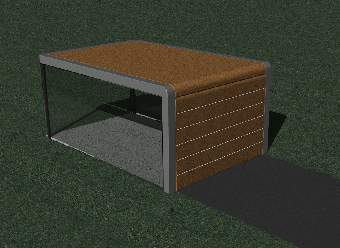 Carport garage with glass walls 3D model_3