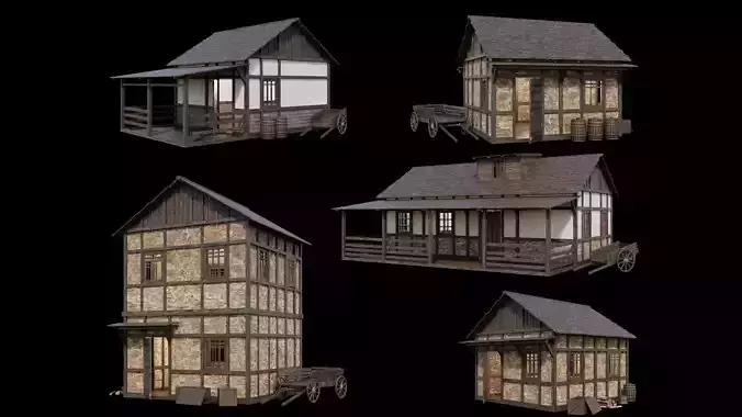 Medieval Village Houses Pack 01- 4K Textures Game Ready 3D Model Collection