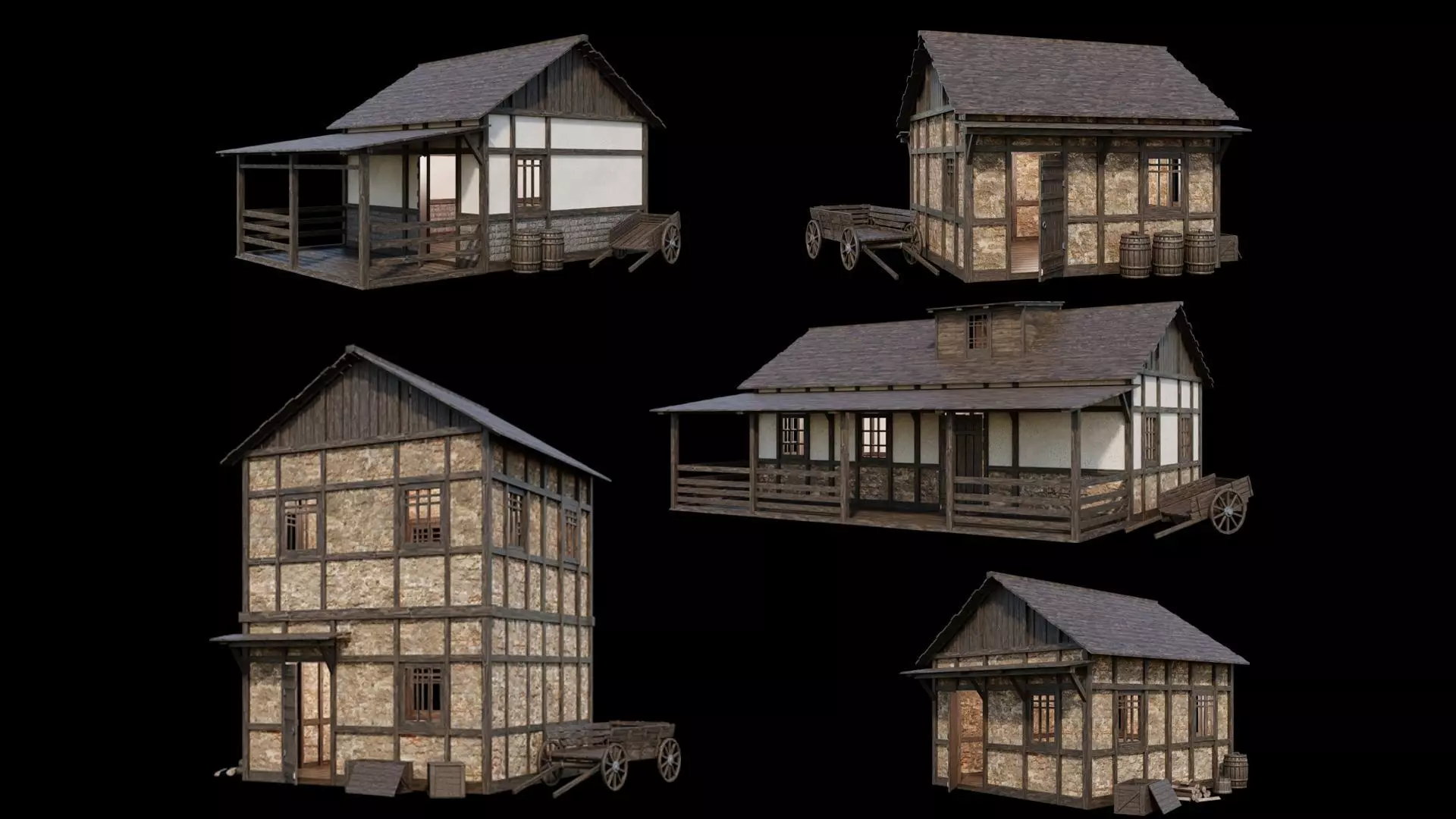 Medieval Village Houses Pack 01- 4K Textures Game Ready 3D Model Collection_0