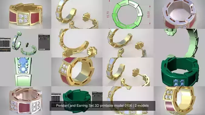 Pendant and Earring Set 3D printable model 0106