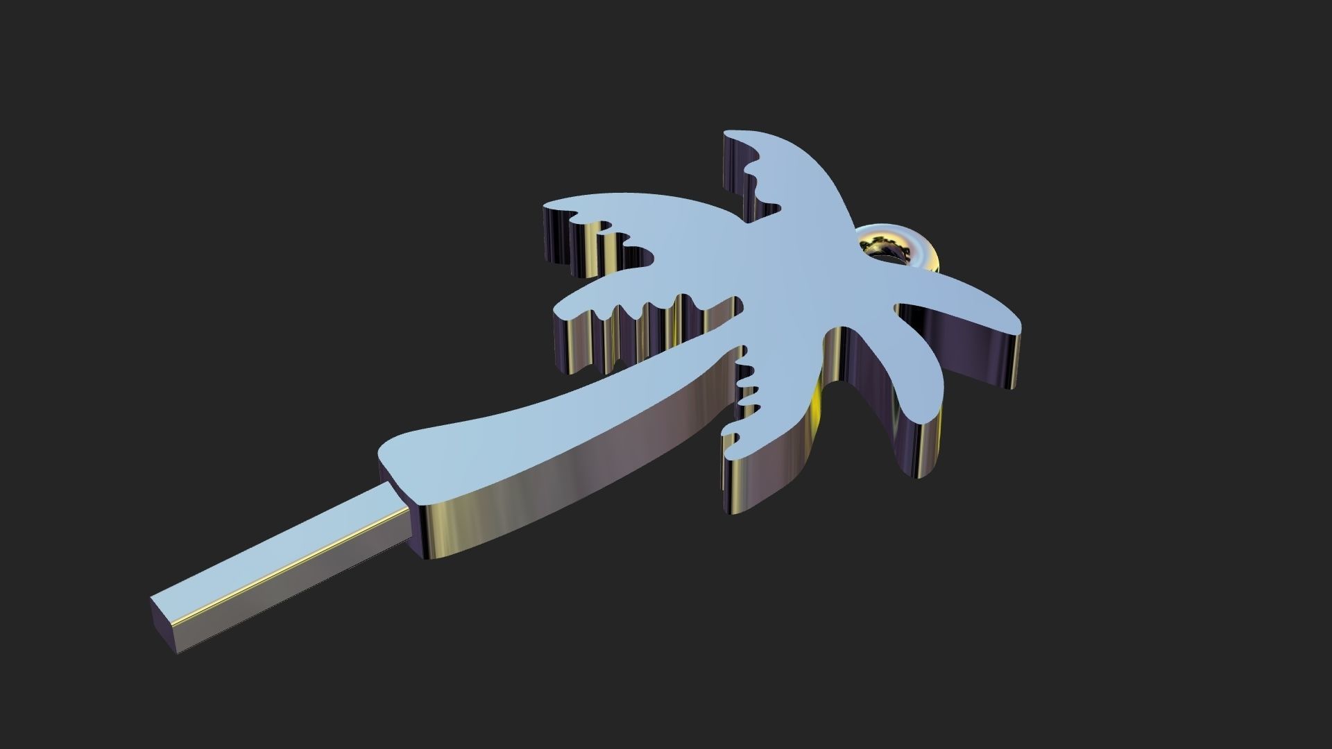 A single palm tree gold pendant 3D print model_10