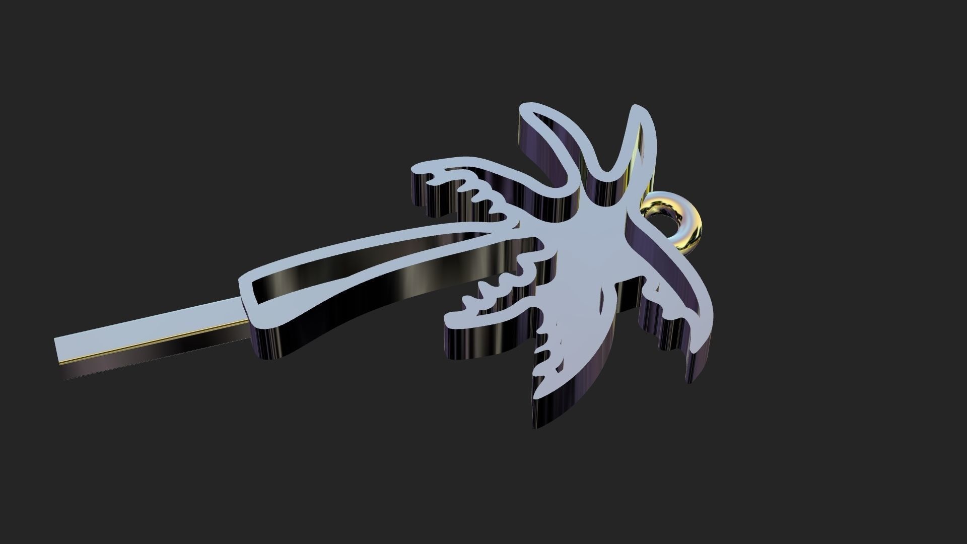A single palm tree gold pendant 3D print model_13