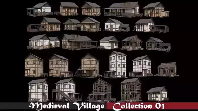  Medieval Village Houses Collection Price to support the artist  