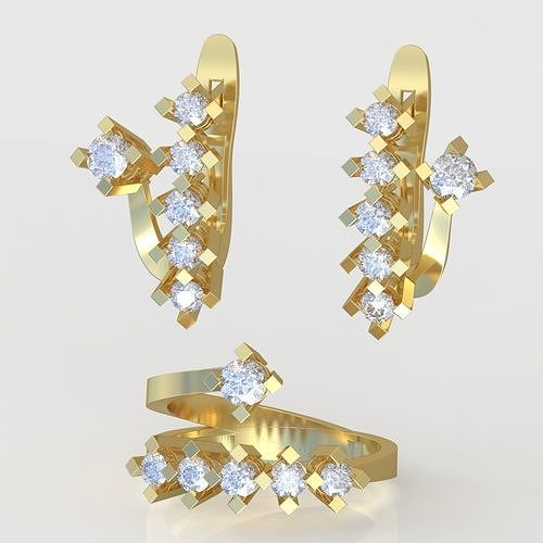 Ring and Earring Set 3D printable model 0108 3D Model Collection