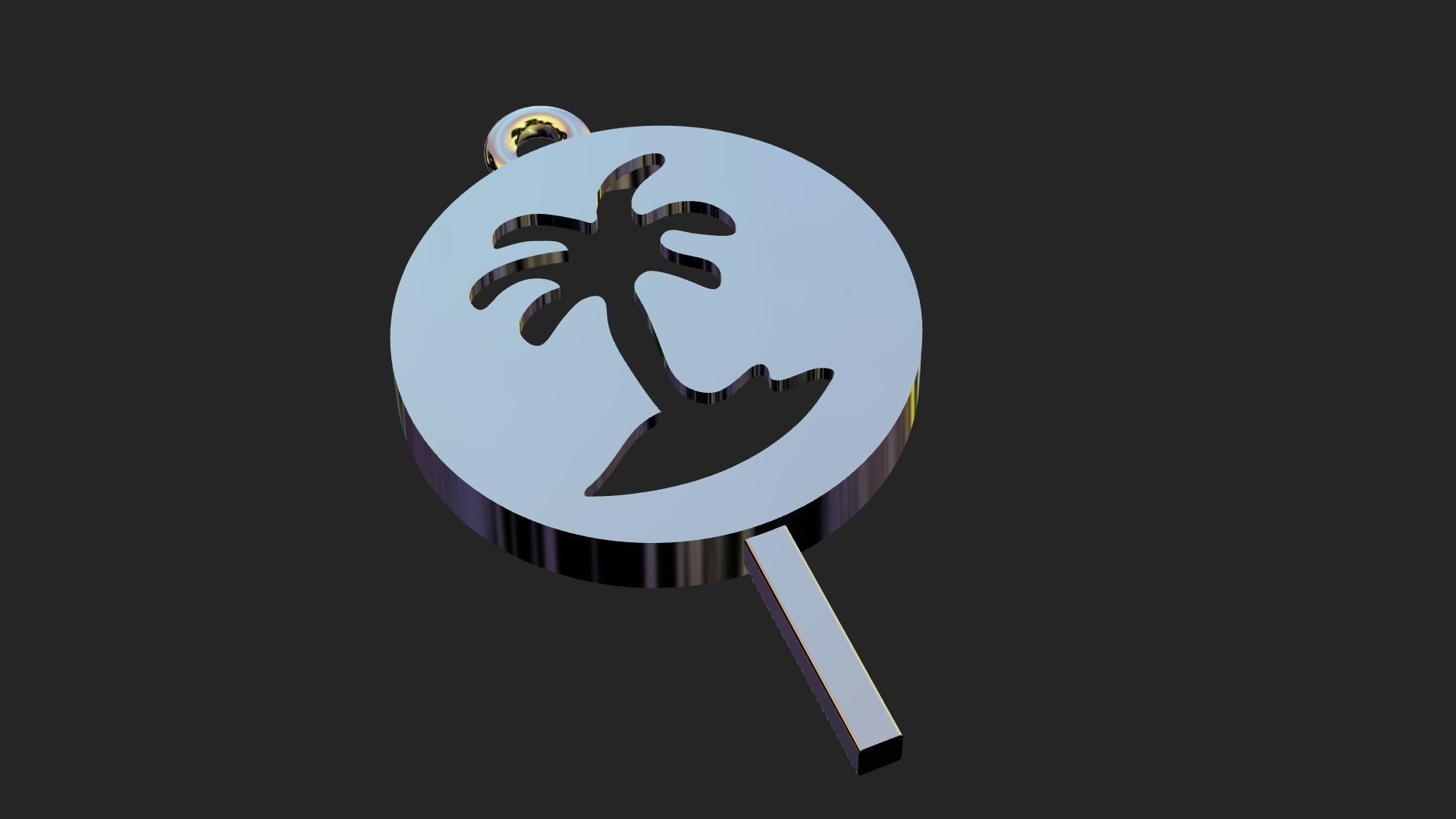 Round golden pendant of single palm tree 3D print model_5