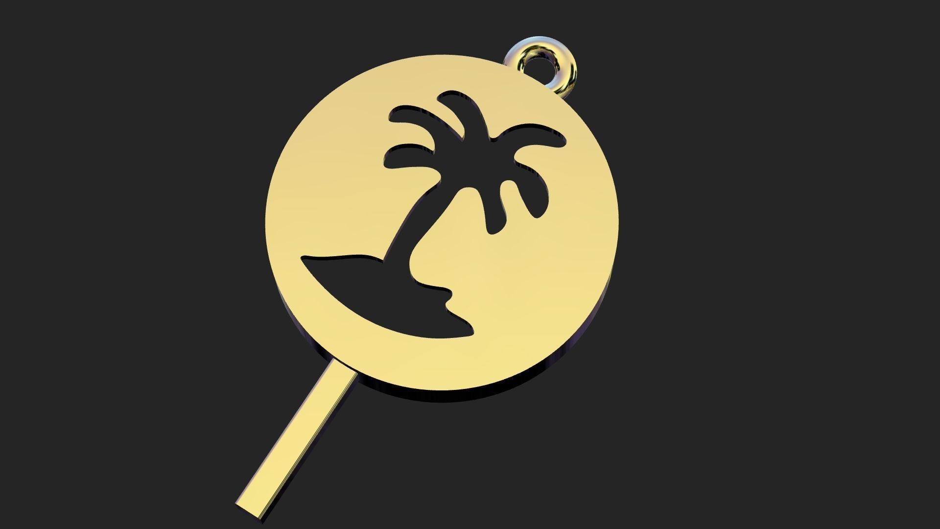 Round golden pendant of single palm tree 3D print model_11
