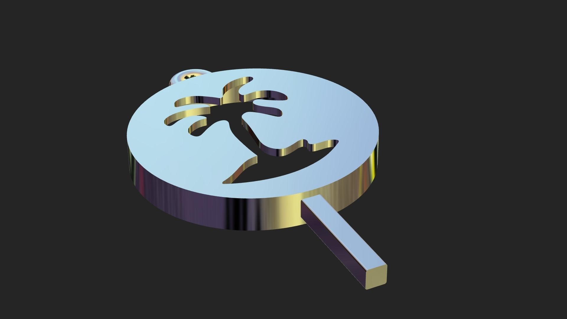 Round golden pendant of single palm tree 3D print model_7