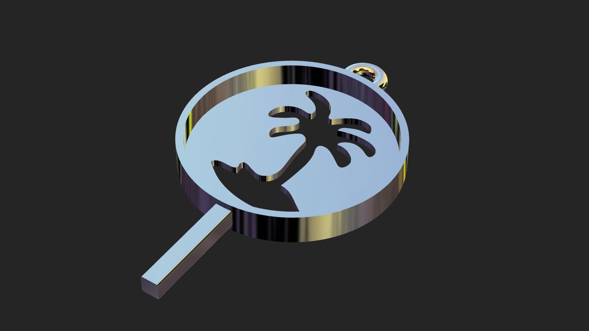 Round golden pendant of single palm tree 3D print model_15