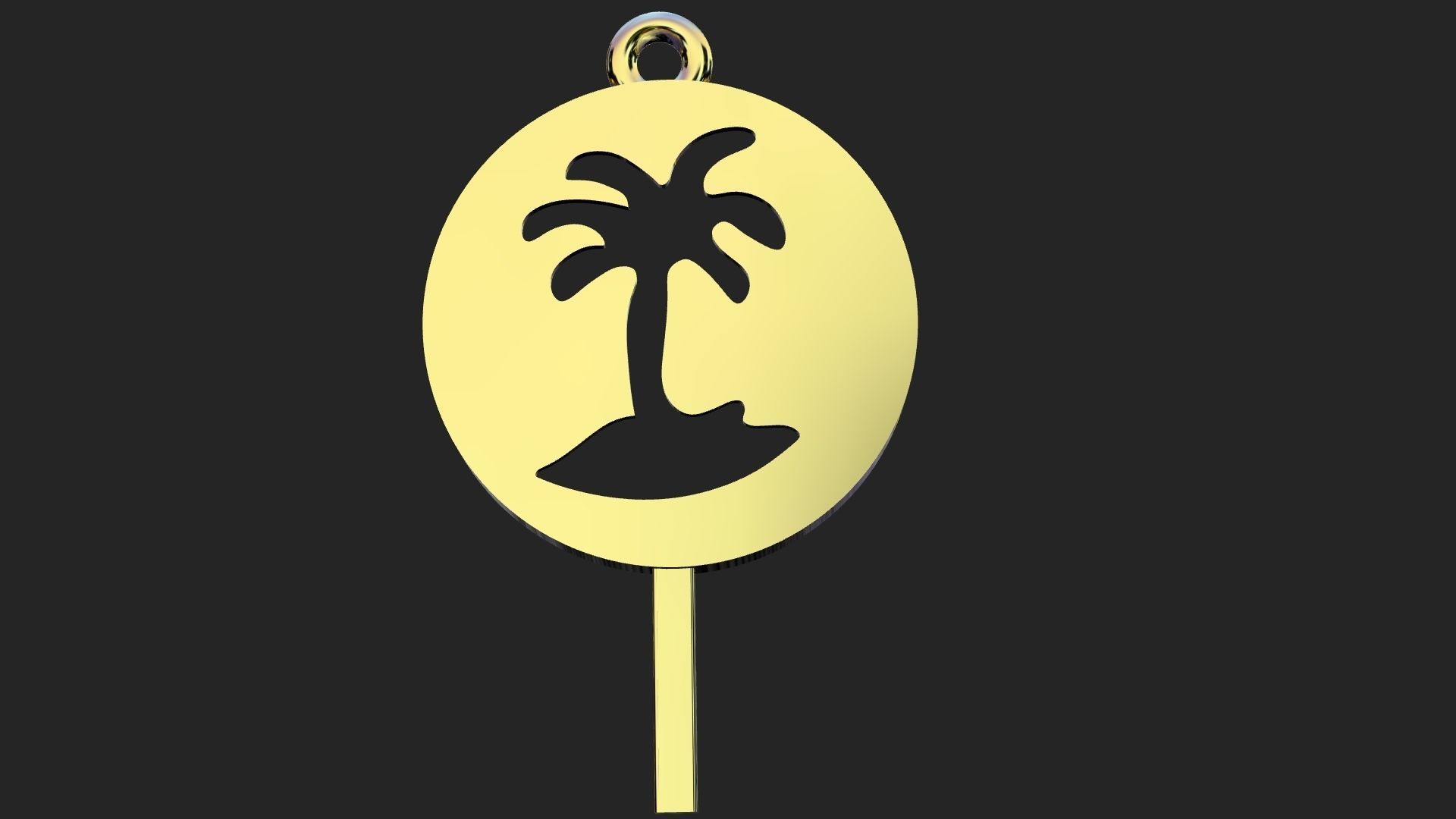 Round golden pendant of single palm tree 3D print model_1