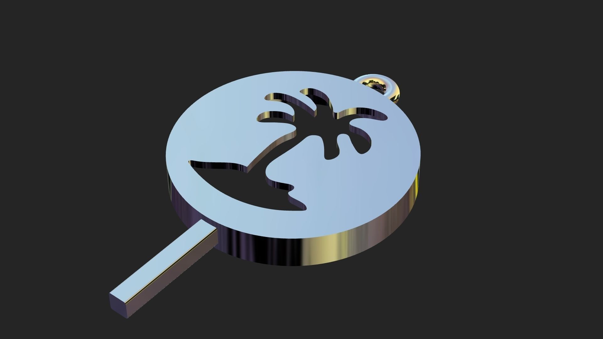 Round golden pendant of single palm tree 3D print model_13