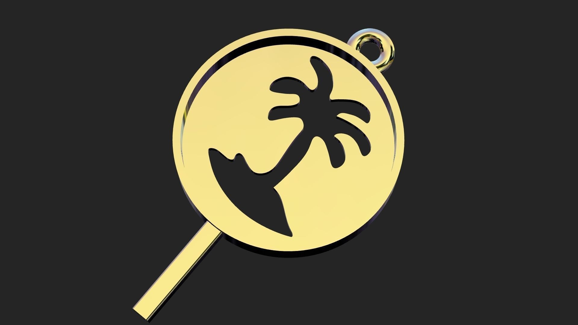 Round golden pendant of single palm tree 3D print model_14