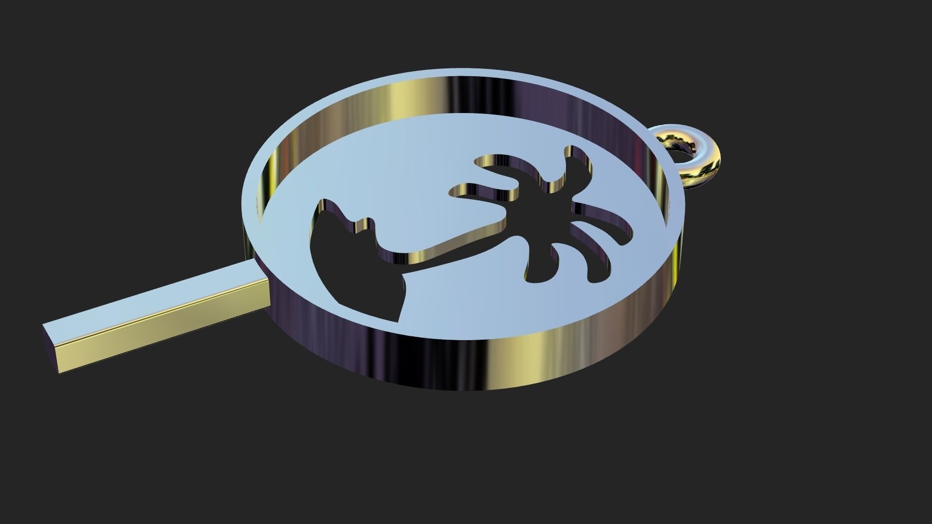 Round golden pendant of single palm tree 3D print model_3