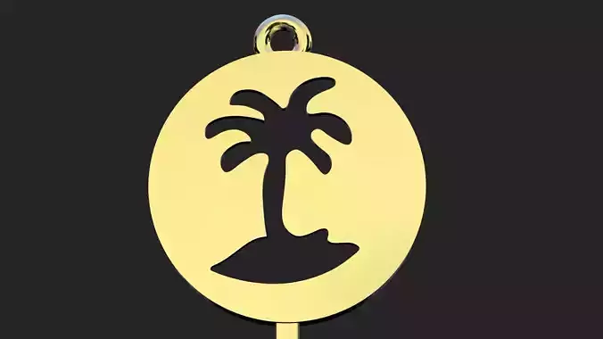 Round golden pendant of single palm tree 3D print model