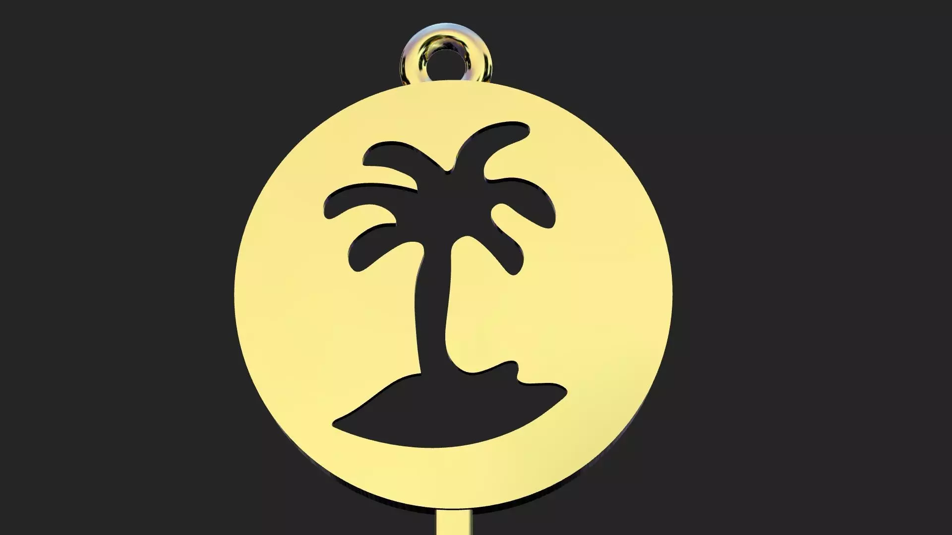 Round golden pendant of single palm tree 3D print model_0