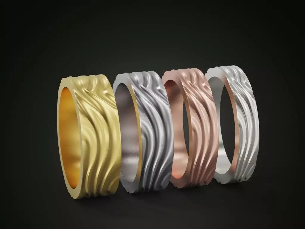 Wavy wedding rings full pack 3D print model_0