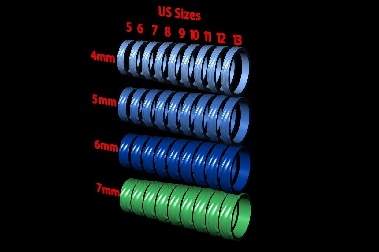 Wavy wedding rings full pack 3D print model_7