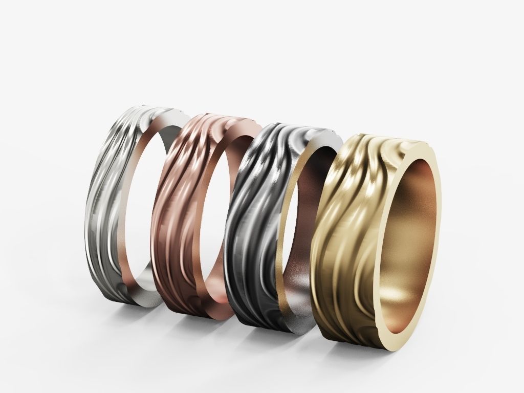 Wavy wedding rings full pack 3D print model_3