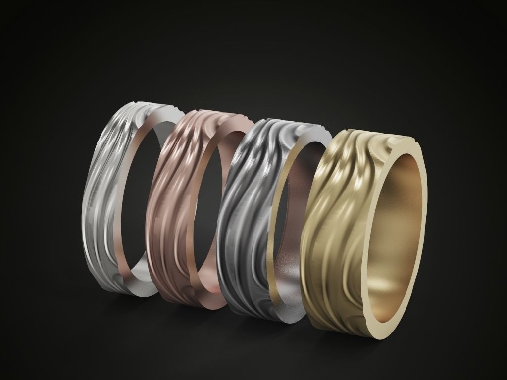 Wavy wedding rings full pack 3D print model_1