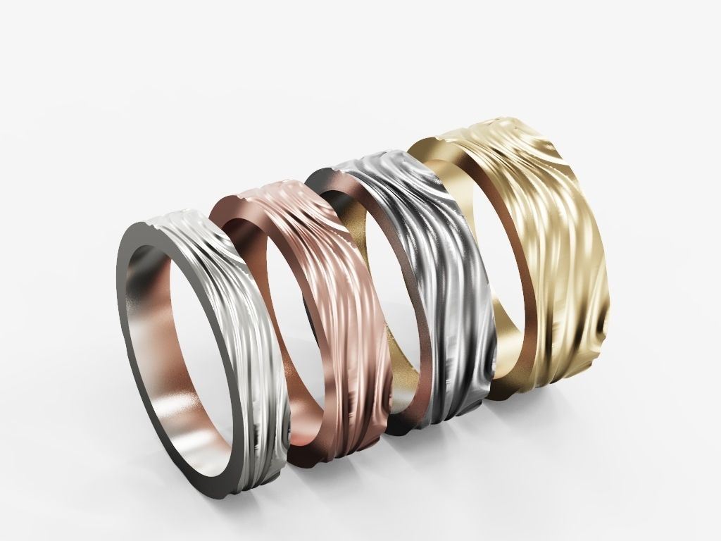 Wavy wedding rings full pack 3D print model_2