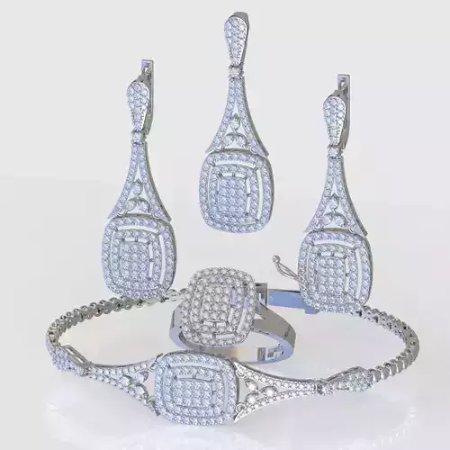 Ring Bracelet Earring and Pendant Set 3D printable model 0109 3D Model Collection