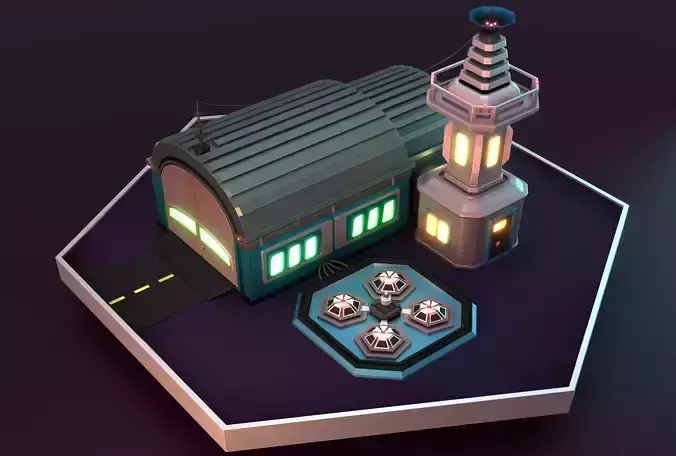 Space base Low-poly 3D model