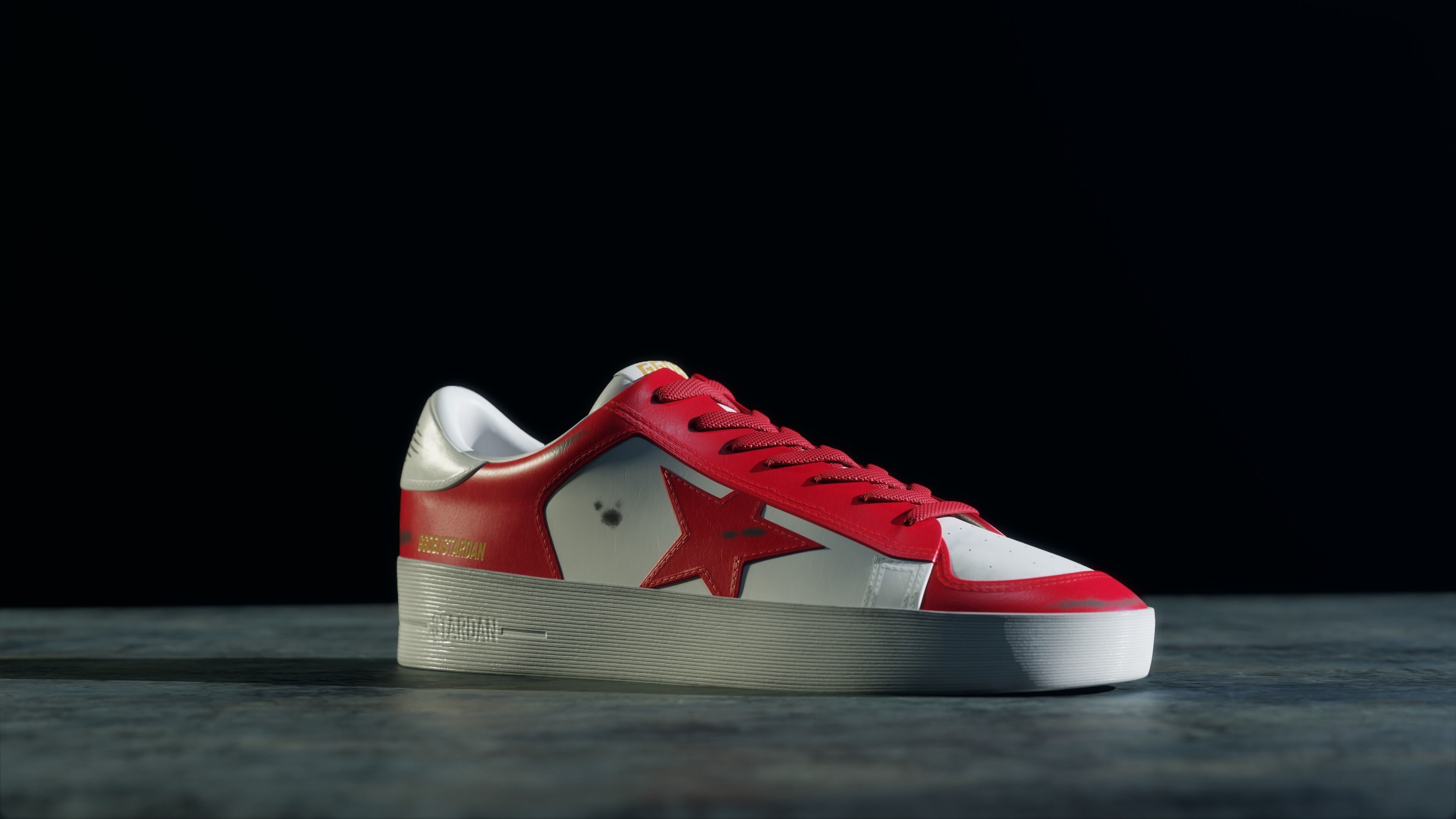 GOLDEN GOOSE SNEAKERS MENS STARDAN IN RED AND WHITE LEATHER 3D model_3