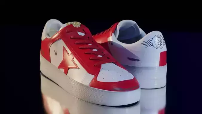 GOLDEN GOOSE SNEAKERS MENS STARDAN IN RED AND WHITE LEATHER 3D model
