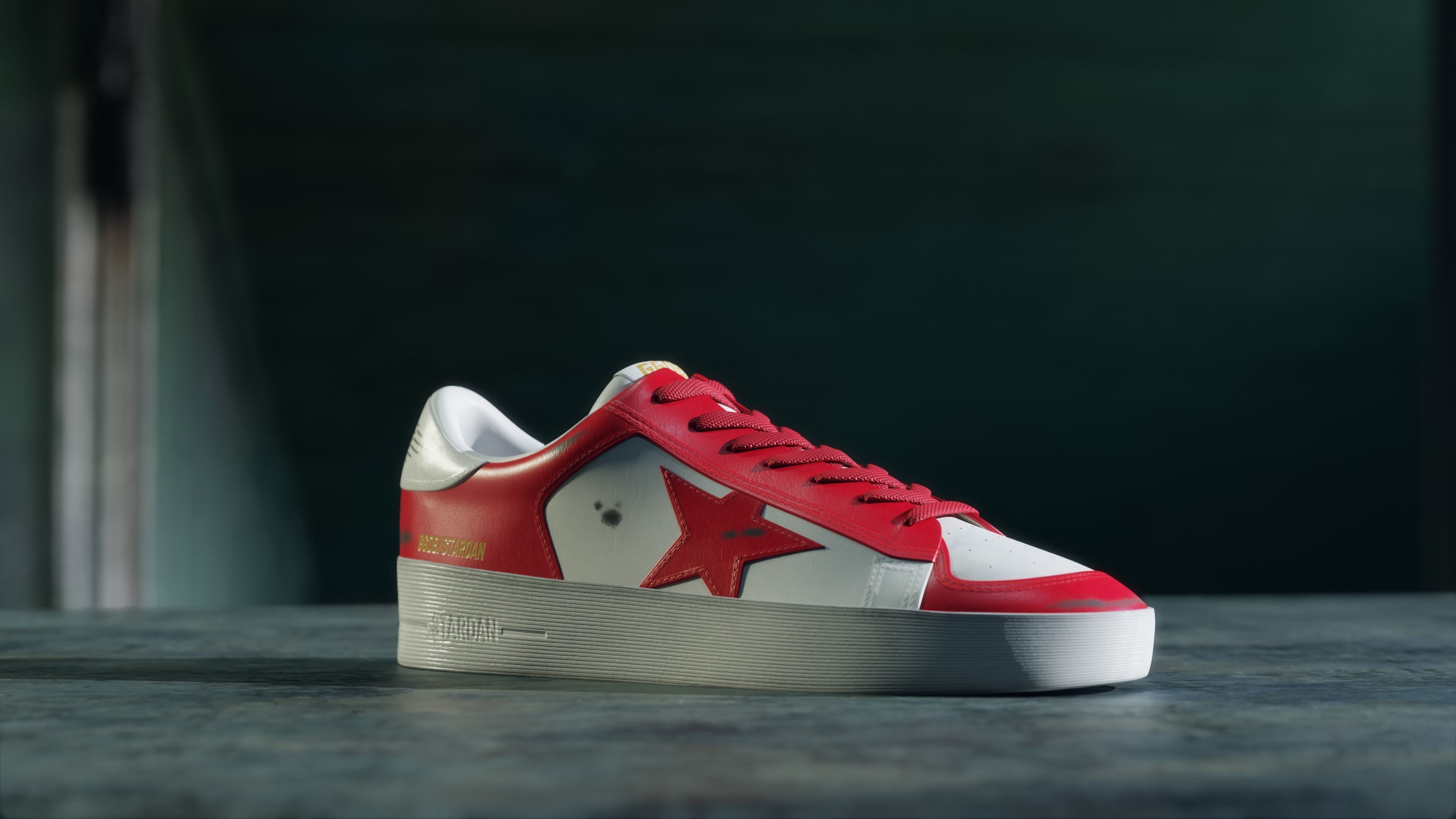 GOLDEN GOOSE SNEAKERS MENS STARDAN IN RED AND WHITE LEATHER 3D model_4