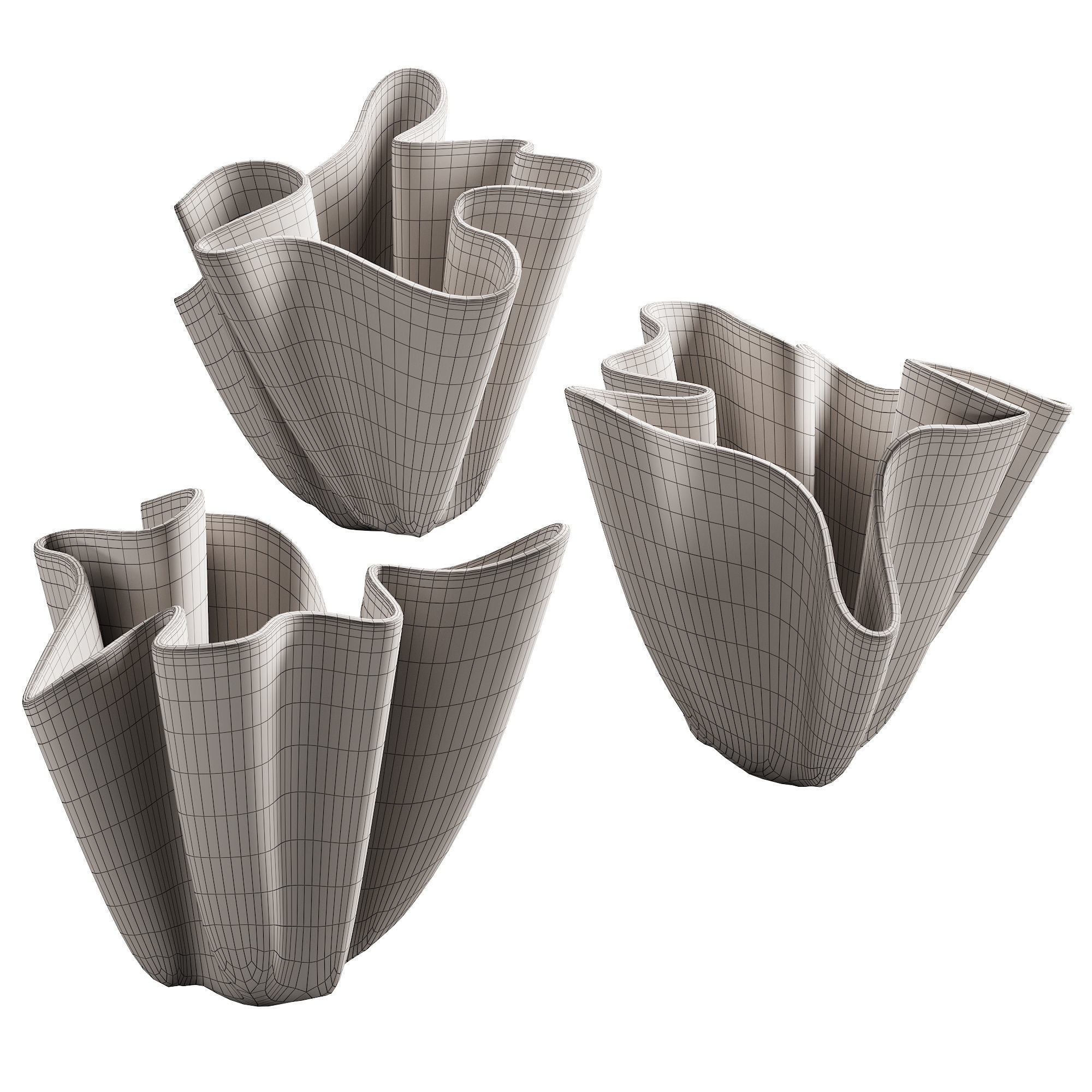 368 decorative vases and pots 06 deformed folded relief vase 05 3D model_5