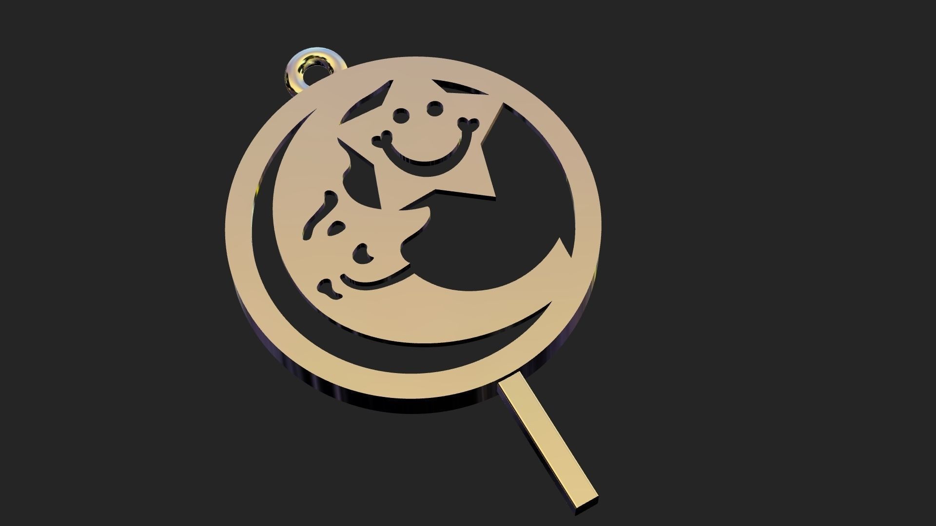Moon and smiling star pendant 3D print model_2