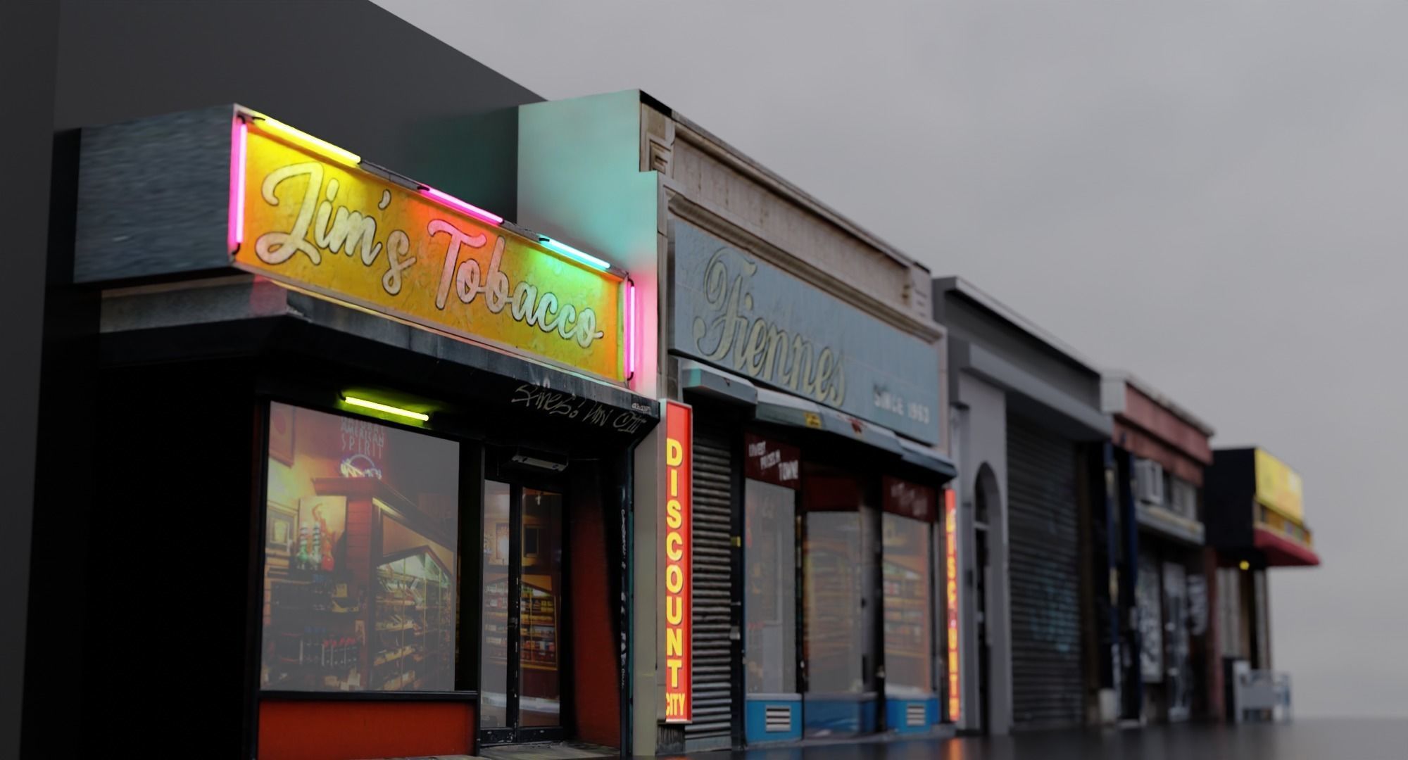 Store Fronts - 4 Pack Low-poly 3D model_4