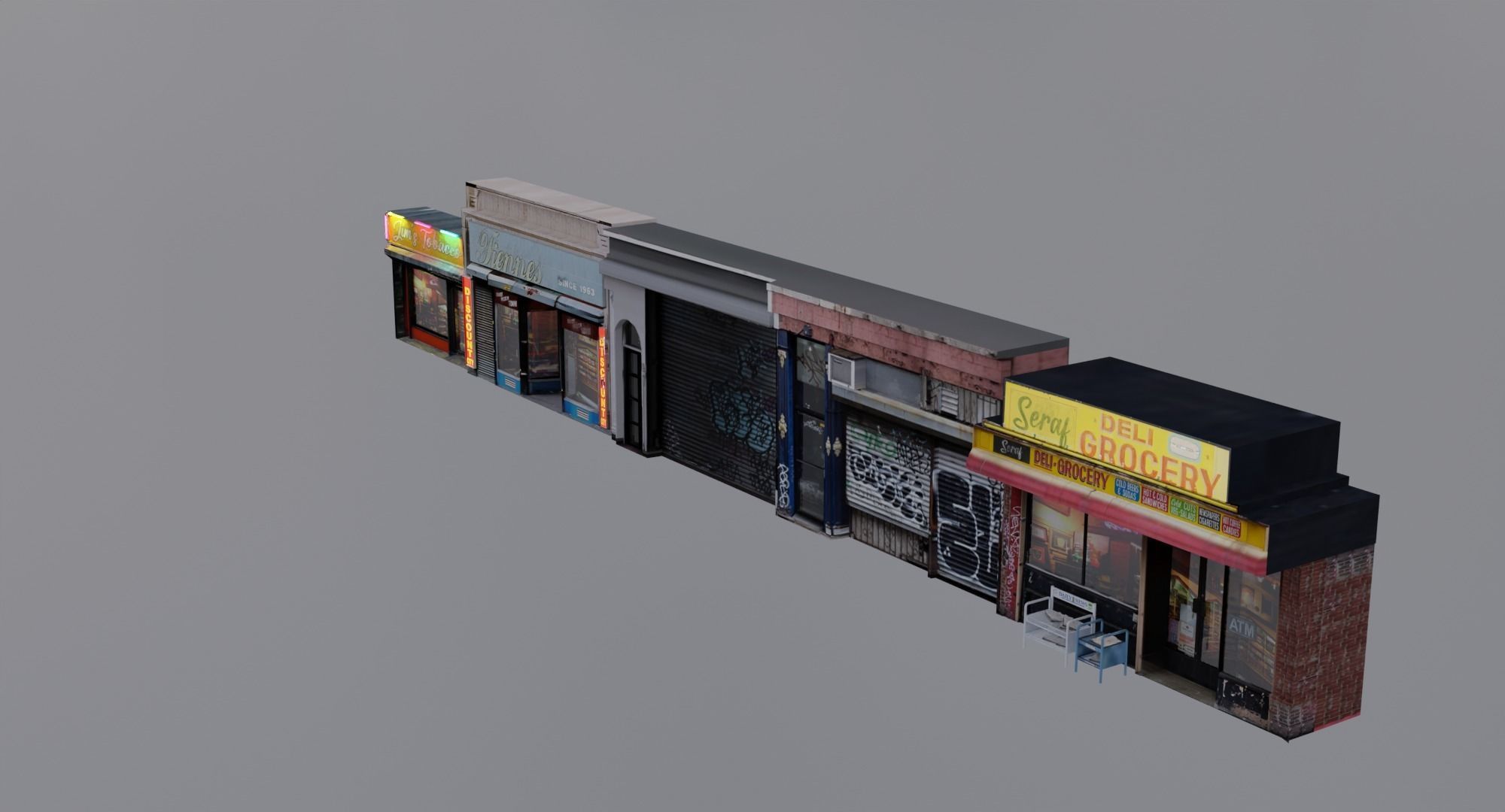 Store Fronts - 4 Pack Low-poly 3D model_9