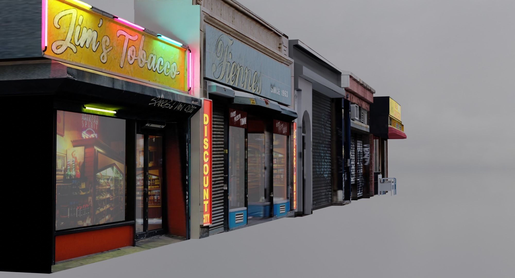 Store Fronts - 4 Pack Low-poly 3D model_2