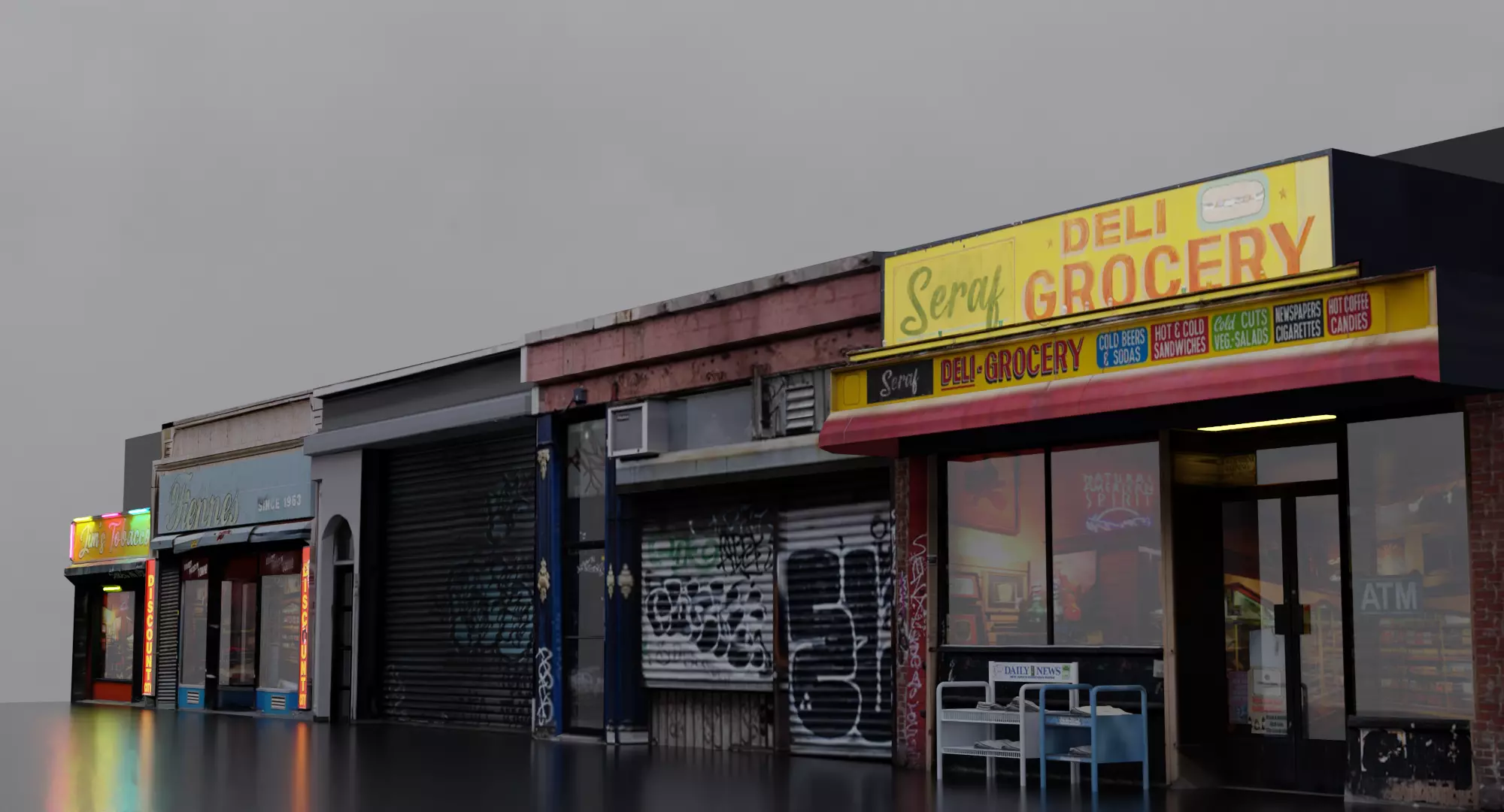 Store Fronts - 4 Pack Low-poly 3D model_0