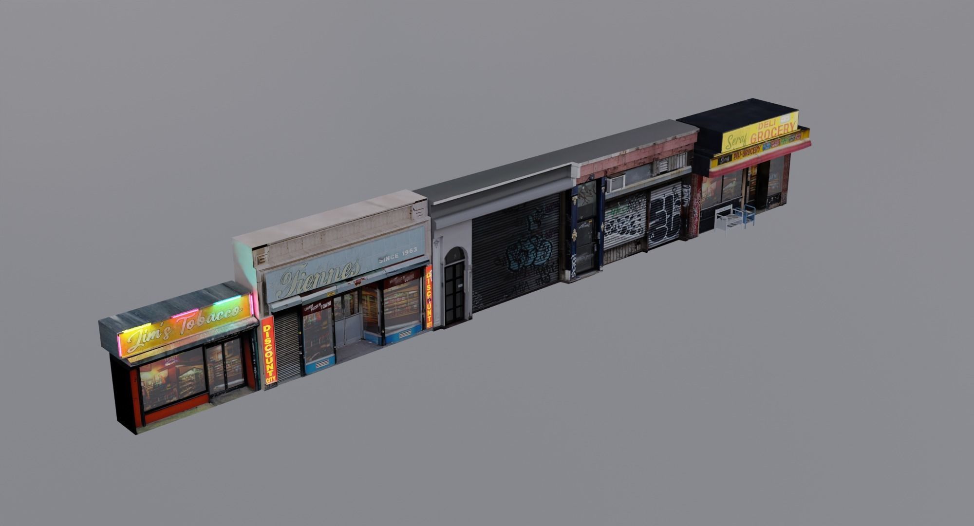 Store Fronts - 4 Pack Low-poly 3D model_8