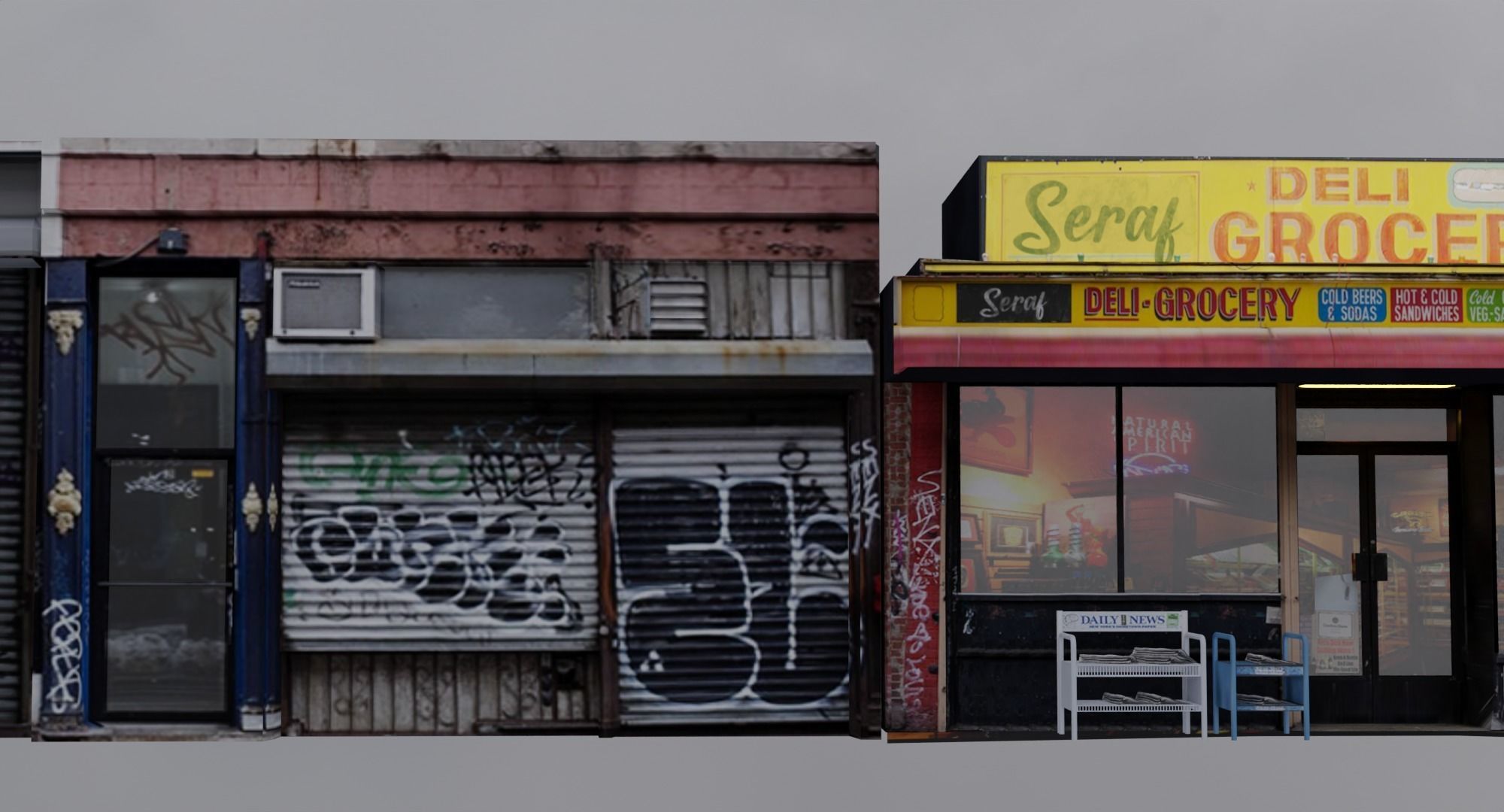 Store Fronts - 4 Pack Low-poly 3D model_1