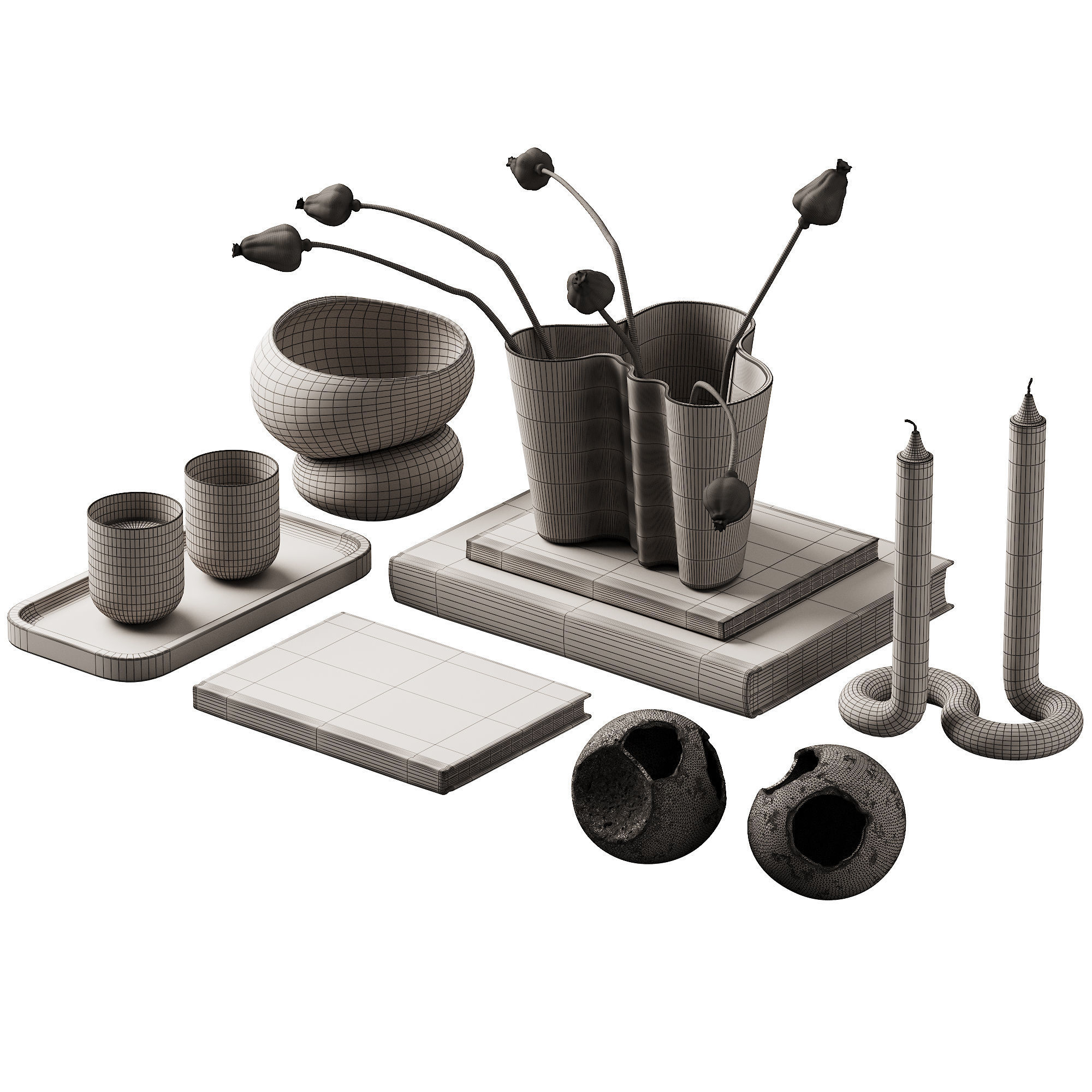 370 decorative set 038 cracked spheres and dried poppy seeds 3D model_11