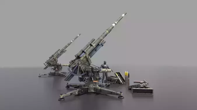 Flak 88 mm anti air craft and anti Tank with ammo Low-poly 3D model