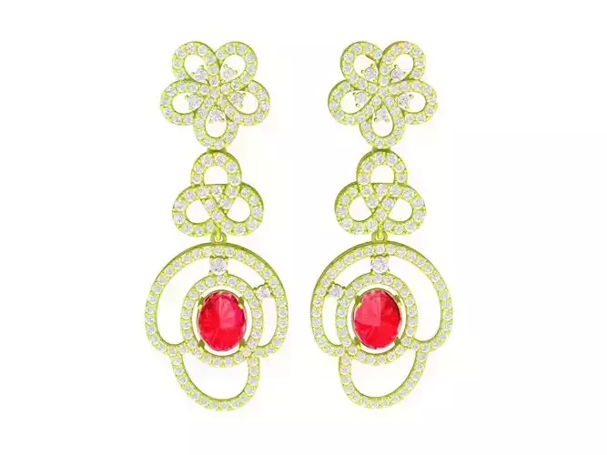 A5648 Oval Ruby Drop Stud Earrings 3D Print