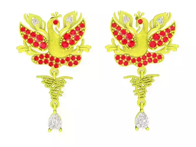 A5650 Diamond Birds Drop Stud Earrings 3D Print